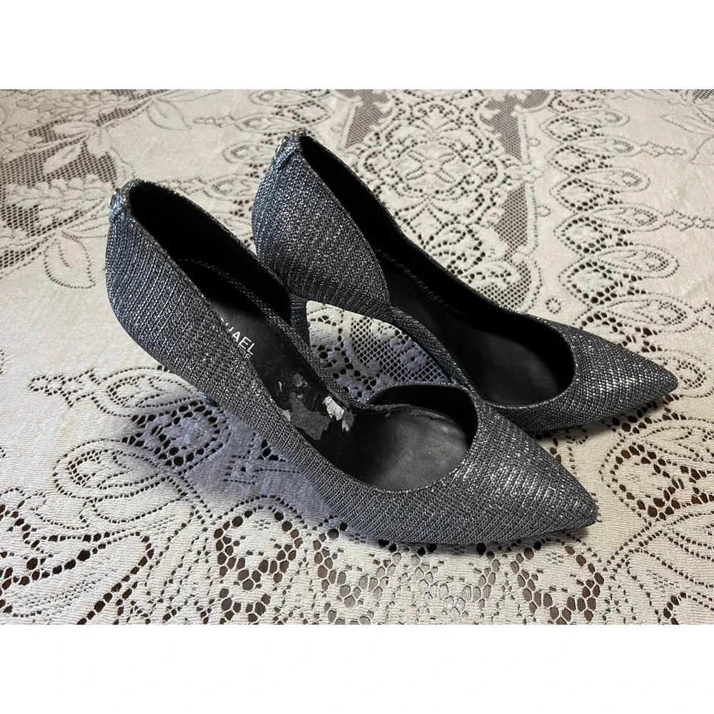 Michael Michael Kors Silver Glitter d'Orsay Pointed Toe Stiletto Pumps Heels